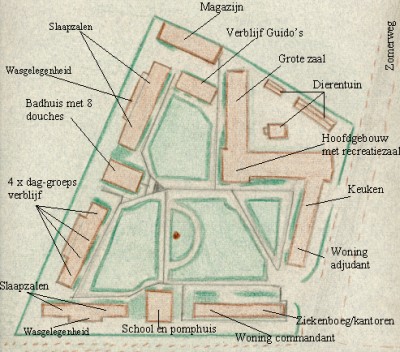 Plattegrond van kamp De Tol (plakboek W.K. Lampe).