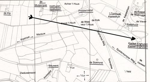 Aanvalsroute vliegtuigen over de Kipstraat in Hummelo