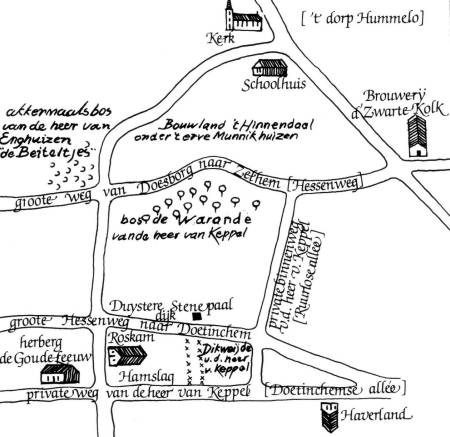 Plattegrond Hummelo en Keppel eind 18e eeuw 